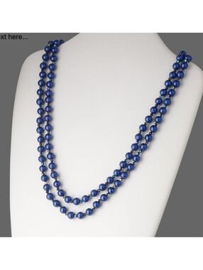 Retro Textured Bumpy Glass Pearl Beads Long Opera Length Necklace Cobalt Blue